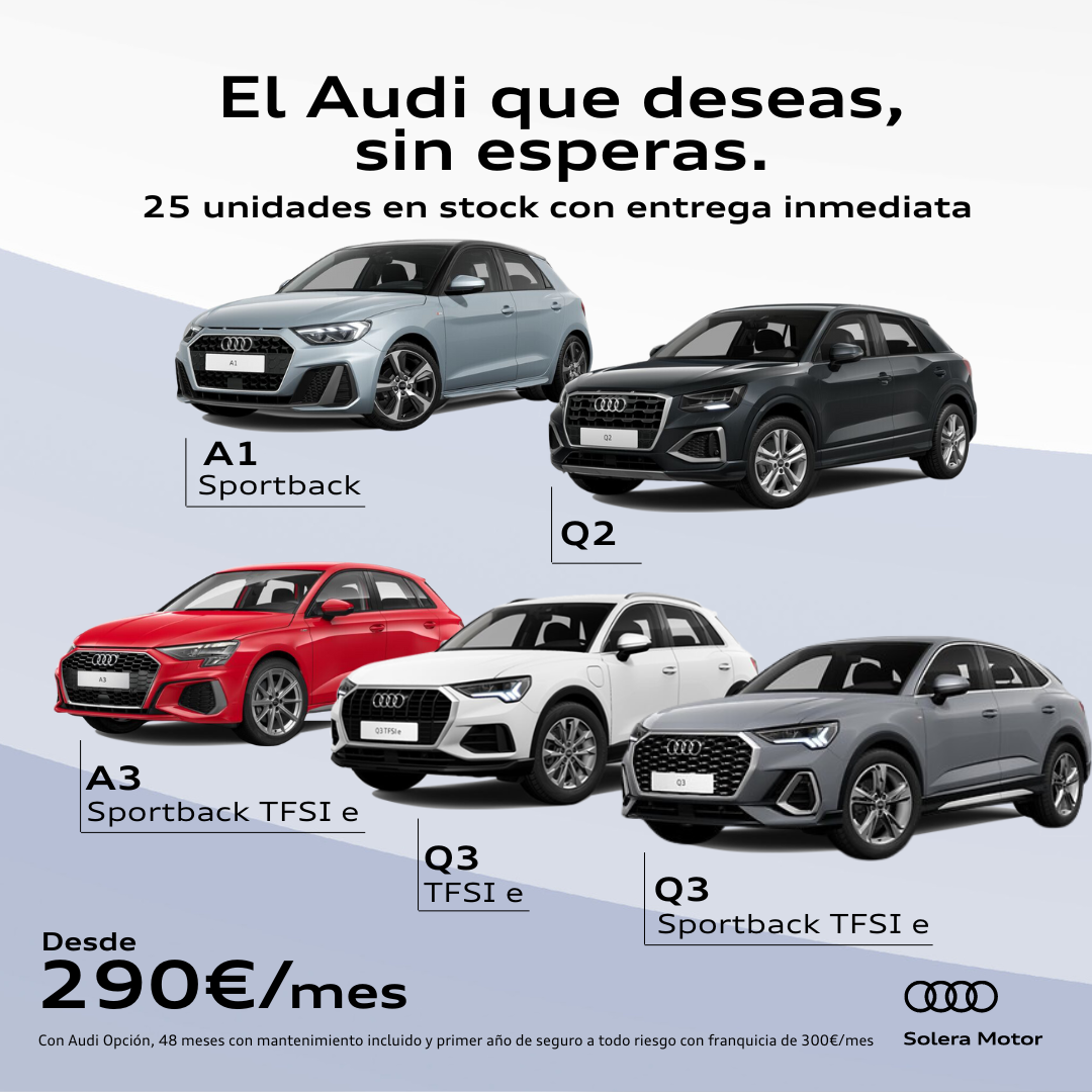 ¡Tenemos 25 unidades en stock con entrega inmediata desde 290€/mes* con Audi Opción!